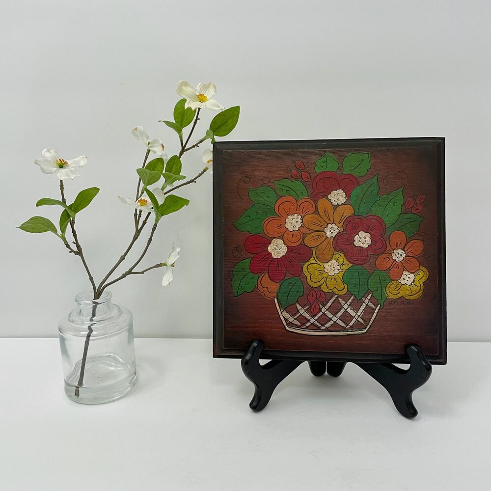 Vintage Original Painting Basket of Flowers